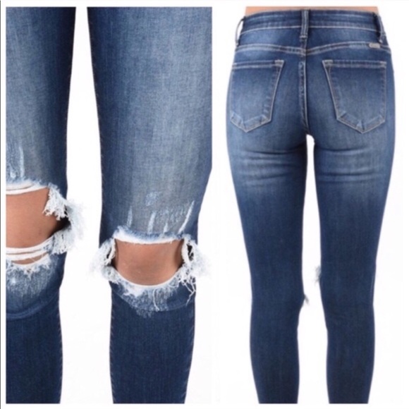 New! KanCan distressed dark washed jeans - Picture 3 of 7